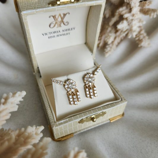 14 Karat Yellow Gold Diamond "Shooting Star" Earrings With Diamond Fringe Dangles