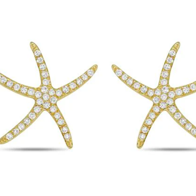 14 Karat Yellow Gold 12 Mm Starfish Diamond Earrings