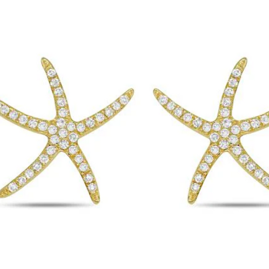 14 Karat Yellow Gold 12 Mm Starfish Diamond Earrings