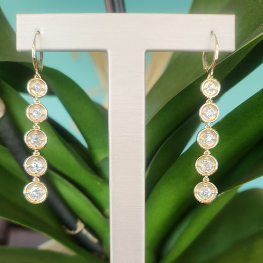 14 Karat Yellow Gold 5 Tier Old European Cut Diamond Earrings With Leverbacks - VAFJ
