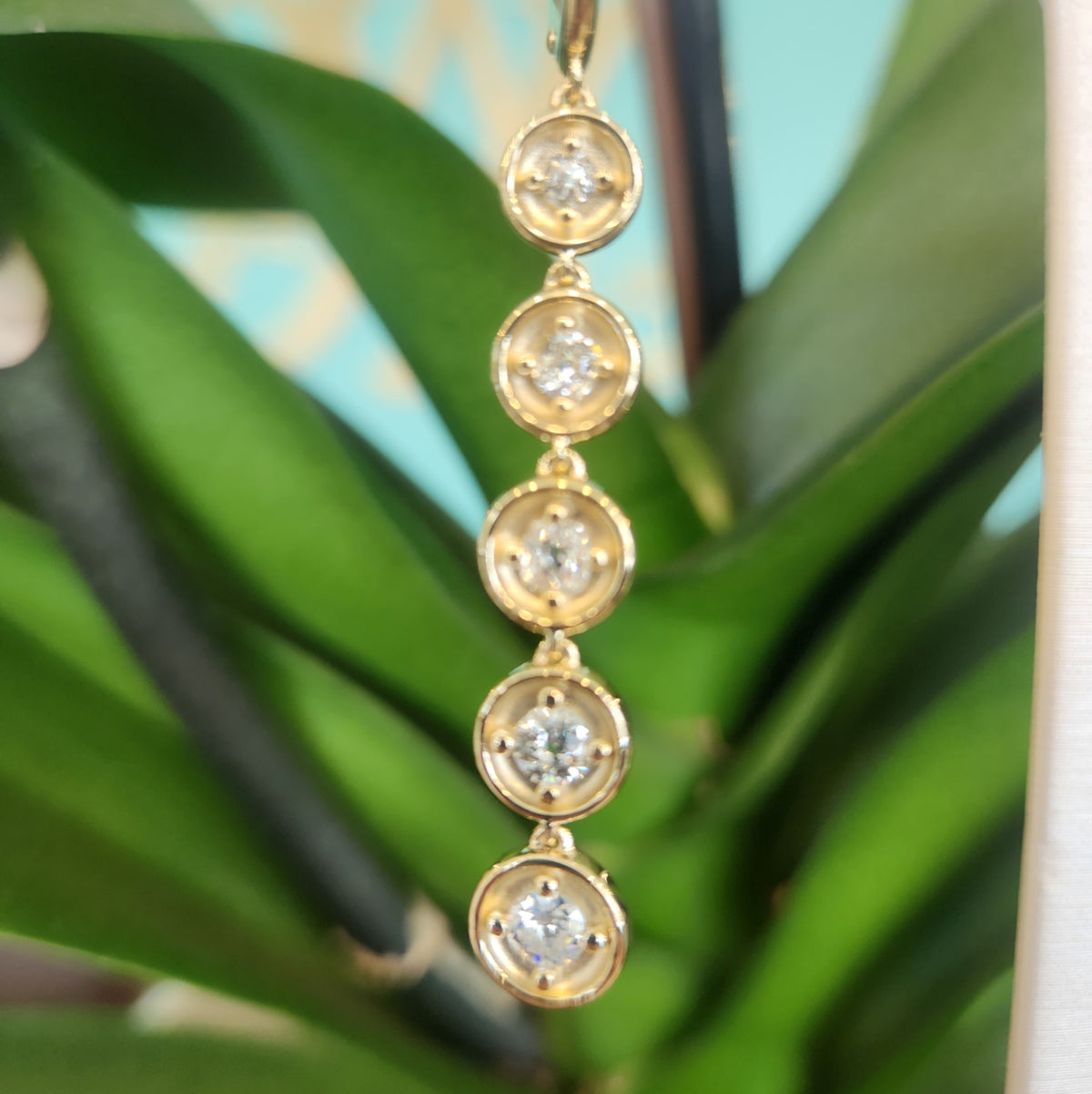 14 Karat Yellow Gold 5 Tier Old European Cut Diamond Earrings With Leverbacks - VAFJ