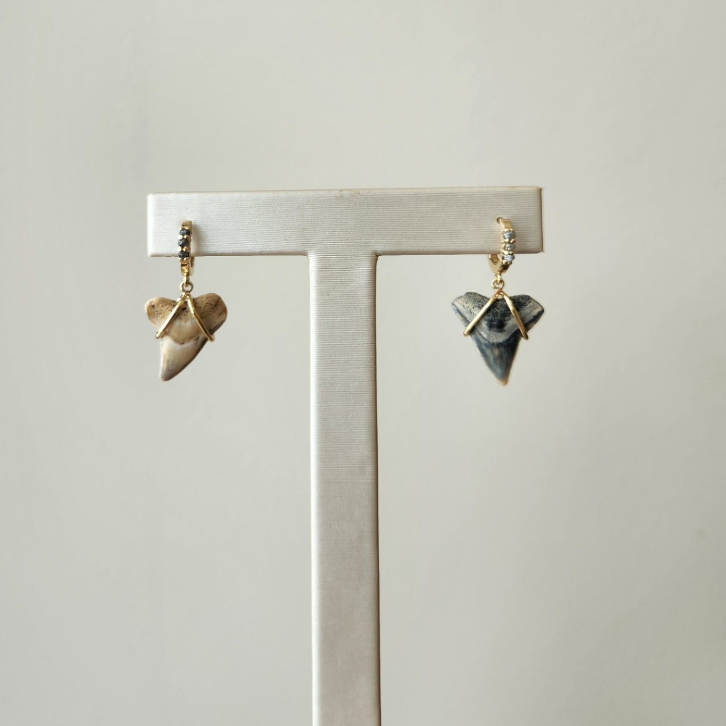 14 Karat Yellow Gold Shark's Tooth & Rough Diamond Earrings