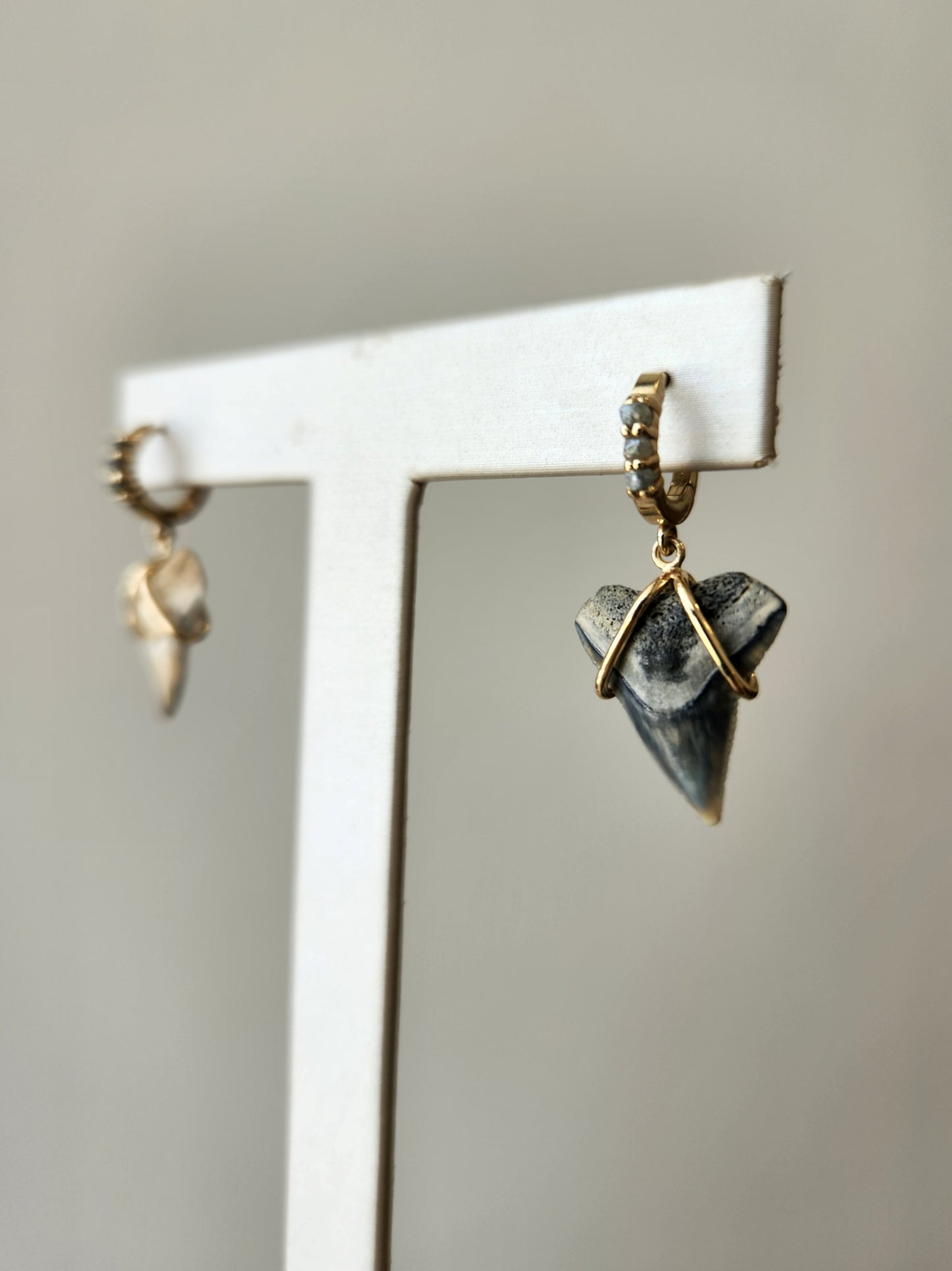 14 Karat Yellow Gold Shark's Tooth & Rough Diamond Earrings