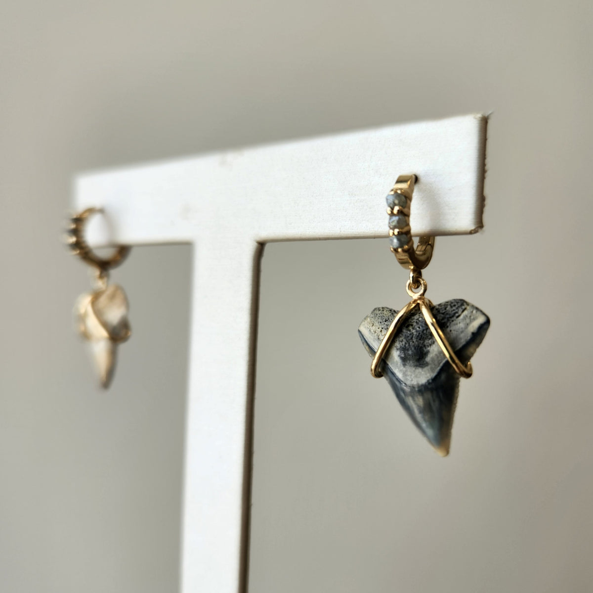 14 Karat Yellow Gold Shark's Tooth & Rough Diamond Earrings