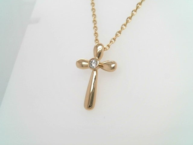 14 Karat Yellow Gold Cross Pendant With Bezel Set Diamond