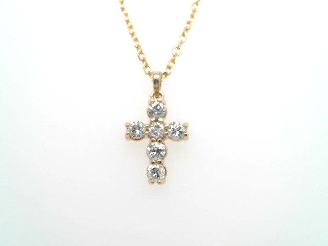 14 Karat Yellow Gold Shared Prong Set Diamond Cross Pendant