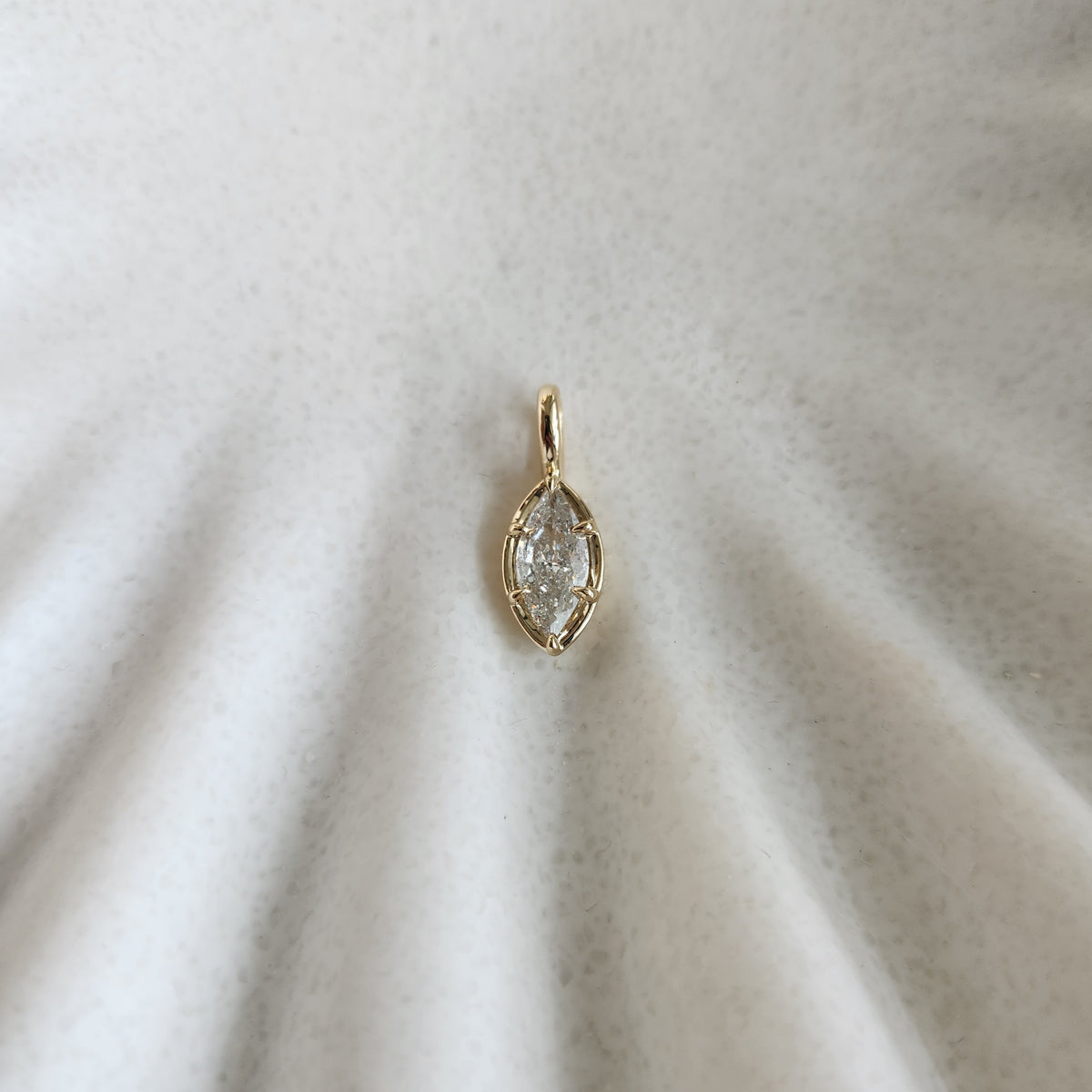 14 Karat Yellow Gold Bezel Style 6 Prong Set Marquise Diamond Solitaire Pendant