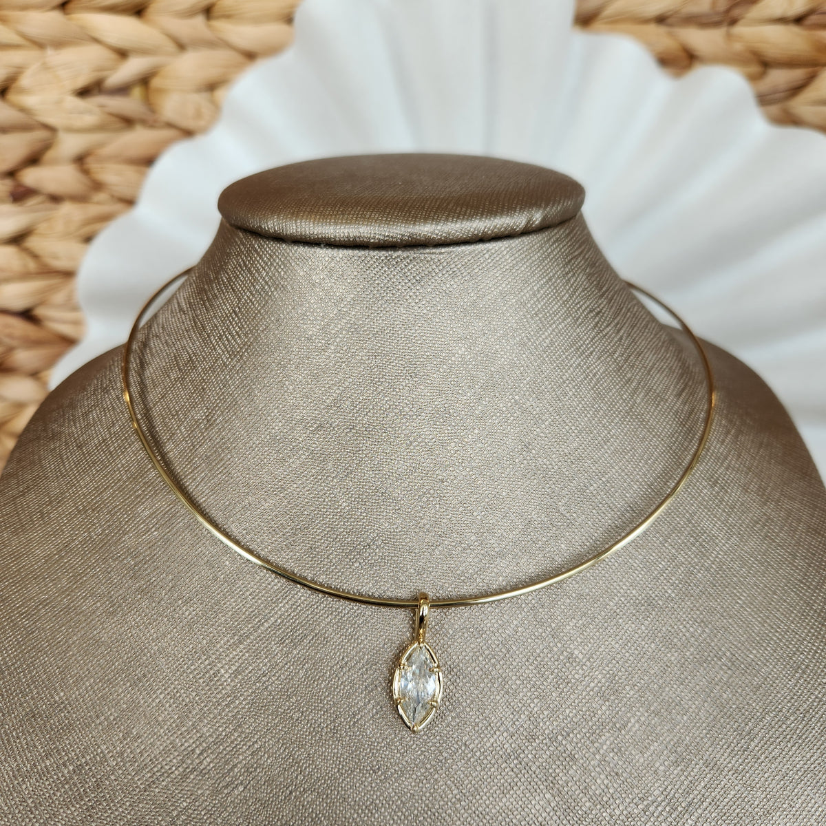 14 Karat Yellow Gold Bezel Style 6 Prong Set Marquise Diamond Solitaire Pendant