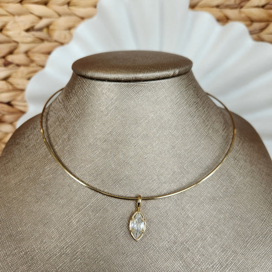 14 Karat Yellow Gold Bezel Style 6 Prong Set Marquise Diamond Solitaire Pendant
