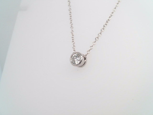 14 Karat White Gold Round Brilliant Bezel Set Diamond Necklace With 1.3 Mm 16-18" Cable Chain