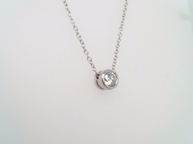 14 Karat White Gold Round Brilliant Bezel Set Diamond Necklace With 1.3 Mm 16-18" Cable Chain