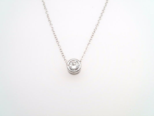 14 Karat White Gold Round Brilliant Bezel Set Diamond Necklace With 1.3 Mm 16-18" Cable Chain
