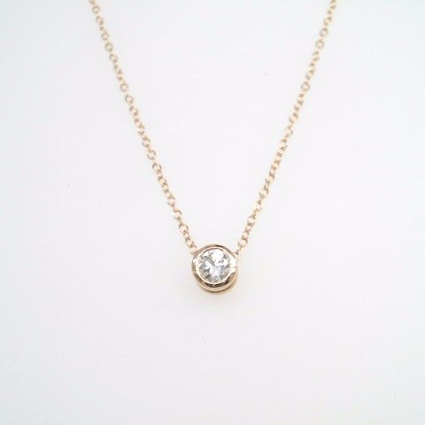 14 Karat Yellow Gold Round Brilliant Bezel Set Diamond Necklace With 1.3 Mm 16-18" Cable Chain