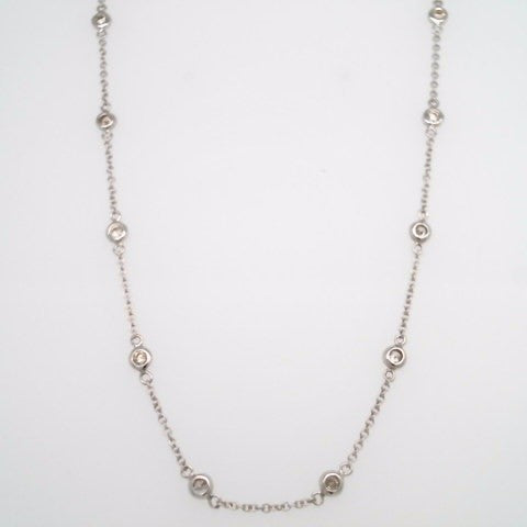 18 Karat White Gold "By The Yard" Style Bezel Set Diamond Necklace 16"