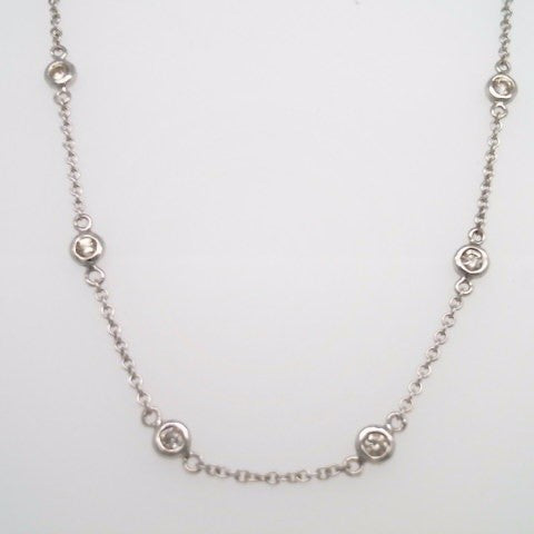18 Karat White Gold "By The Yard" Style Bezel Set Diamond Necklace 16"