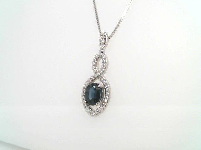 14 Karat White Gold Sapphire & Diamond Necklace, Adjustable Up To 24"