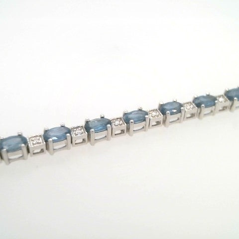 14 Karat White Gold Sappire & Diamond Line Bracelet, 7 "