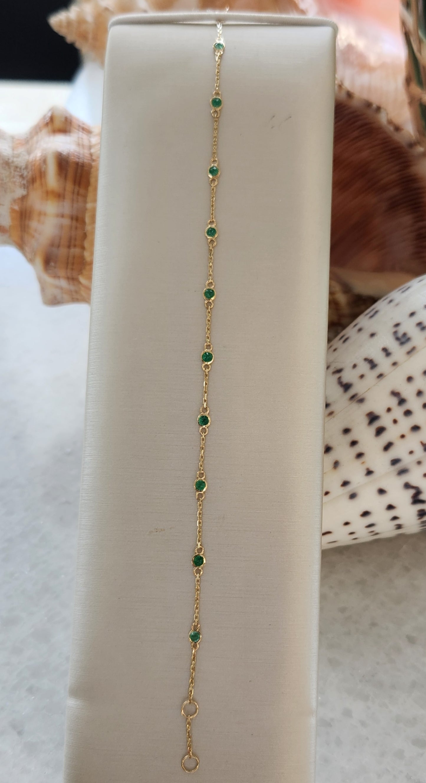 14 Karat Yellow Gold Bezel Set Emerald "By The Yard" Style Bracelet