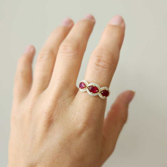 14 Karat White Gold 5 Stone Ruby Ring With Diamond Halos