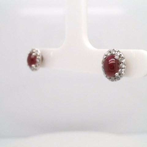 14 Karat White Gold Ruby & Diamond Halo Style Stud Earrings