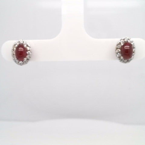 14 Karat White Gold Ruby & Diamond Halo Style Stud Earrings