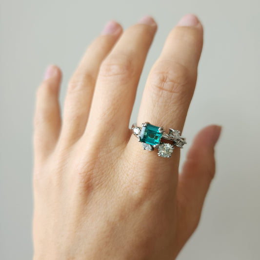 Platinum Indicolite Tourmaline & Diamond Floral Bypass Style Ring