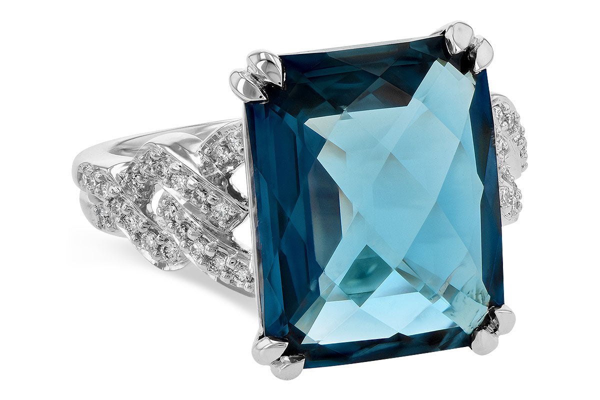 14 Karat White Gold London Blue Topaz & Diamond Ring