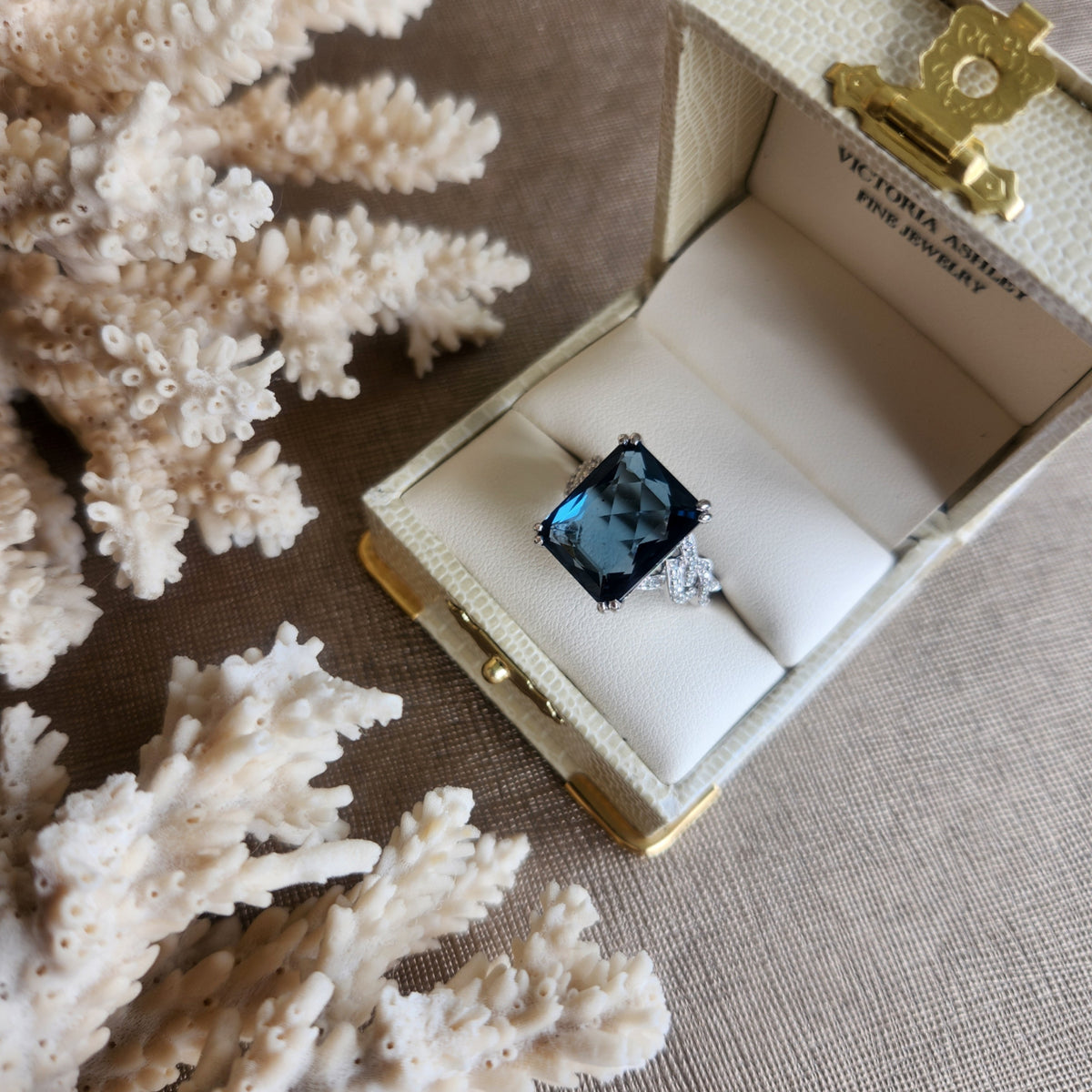 14 Karat White Gold London Blue Topaz & Diamond Ring