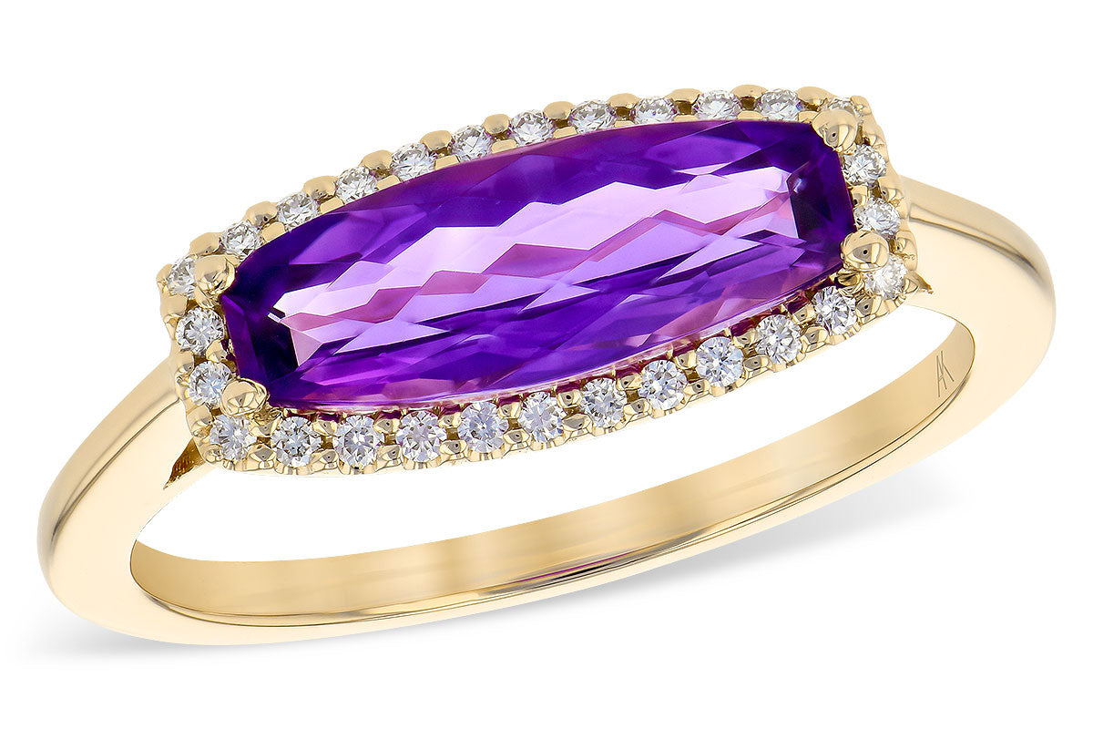 14 Karat Yellow Gold Fancy Shape Amethyst And Diamond Ring