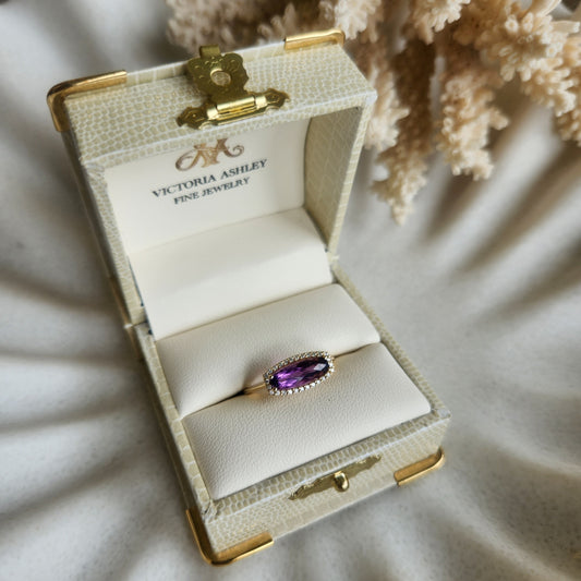14 Karat Yellow Gold Fancy Shape Amethyst And Diamond Ring