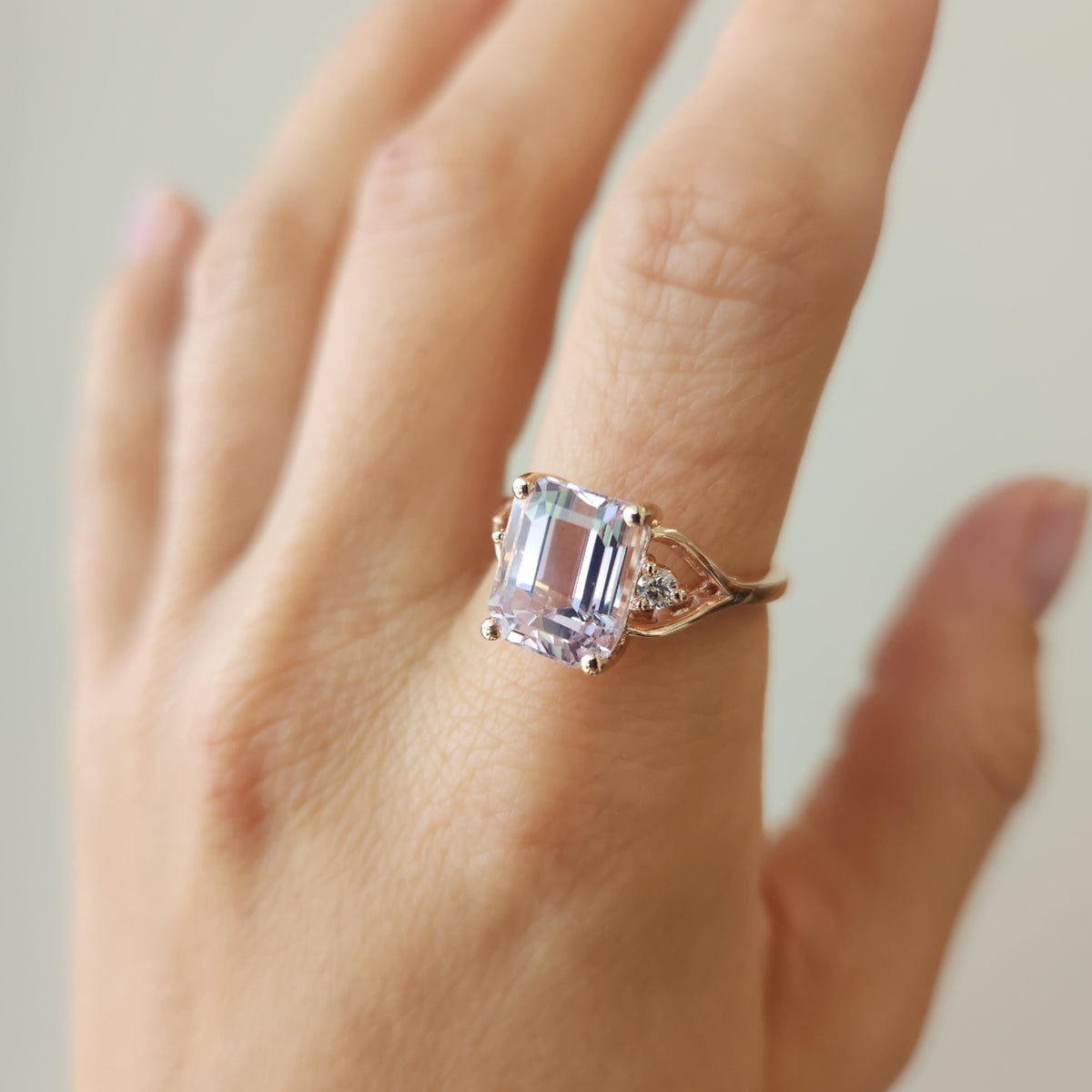 14 Karat Rose Gold Kunzite Ring With Diamond Accents