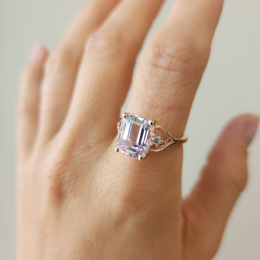 14 Karat Rose Gold Kunzite Ring With Diamond Accents