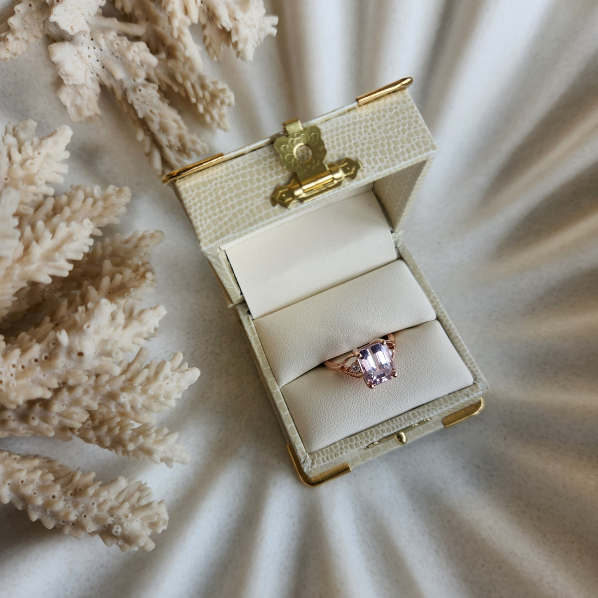 14 Karat Rose Gold Kunzite Ring With Diamond Accents