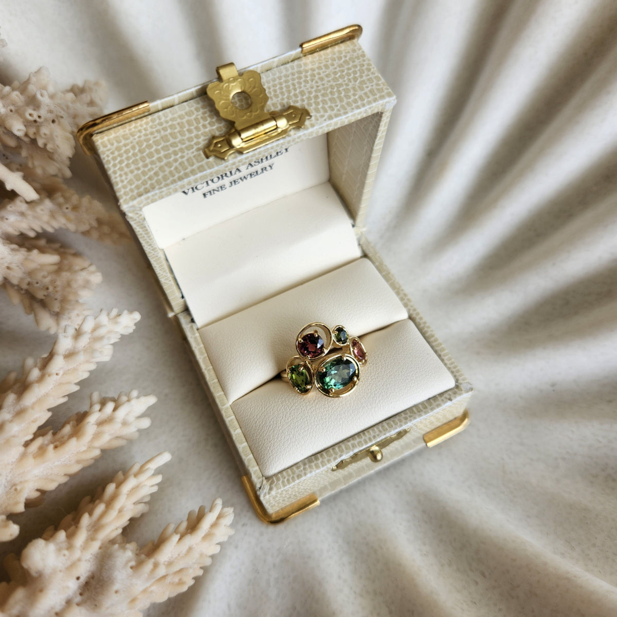 14 Karat Yellow Gold Multi Color Tourmaline "Bubble" Ring