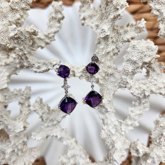 14 Karat White Gold Amethyst & Diamond Dangle Earrings