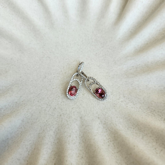 18 Karat White Gold Pink Tourmaline & Diamond Dangle Earrings With Leverbacks