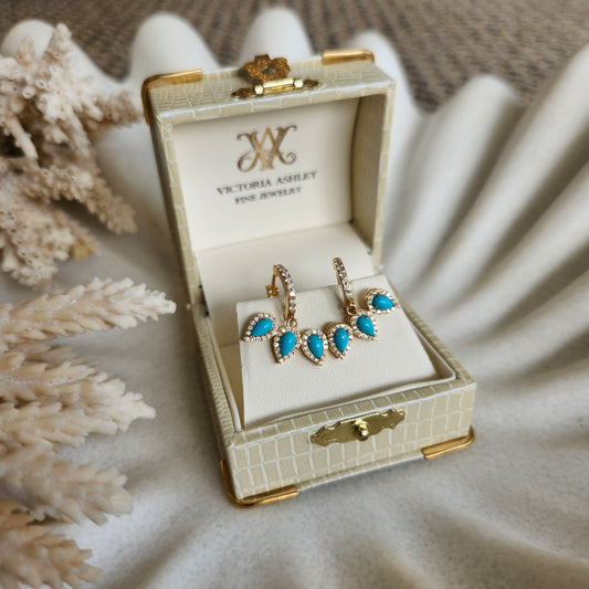 18 Karat Yellow Turquoise & Diamond Dangle Earrings