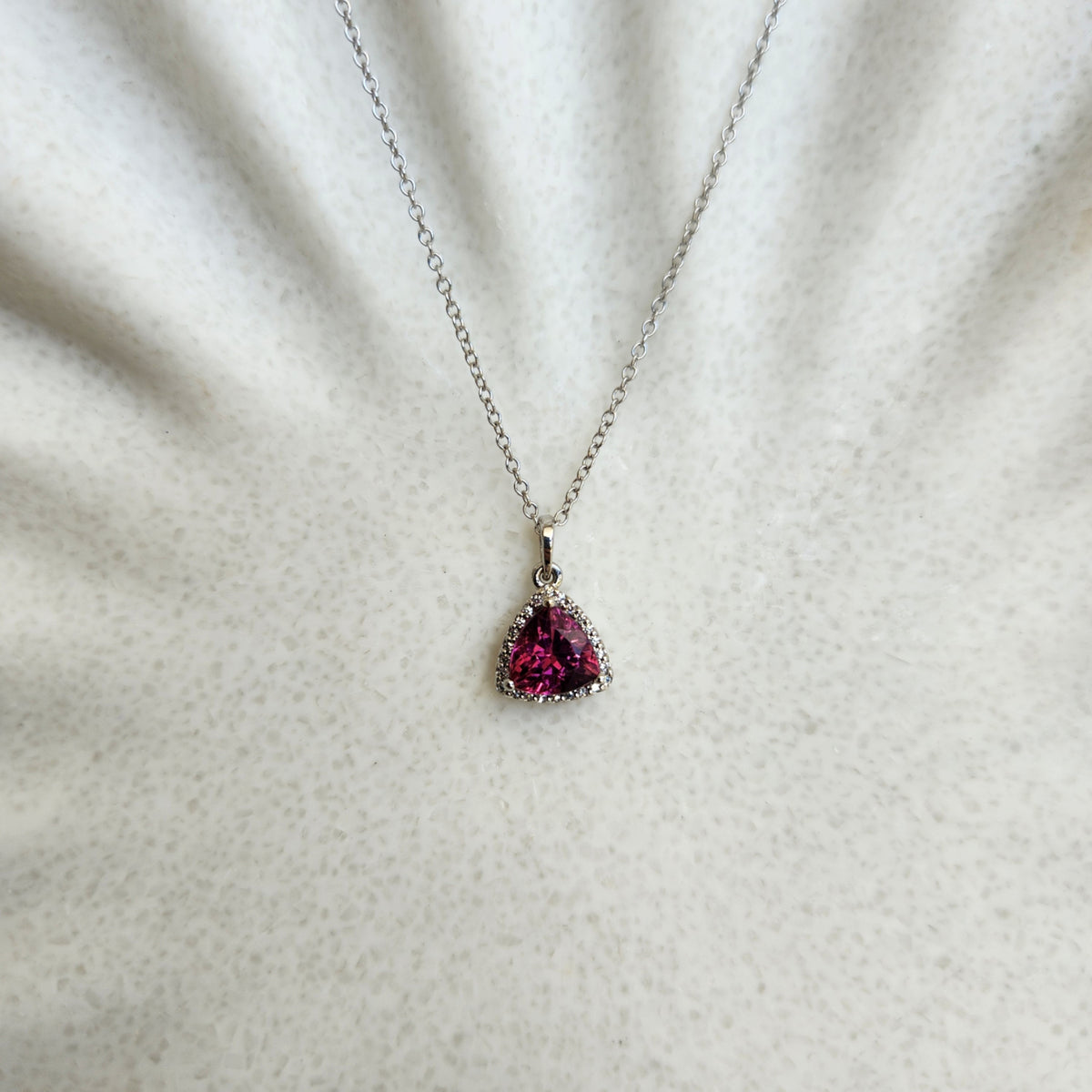 14 Karat White Gold Pink Tourmaline &  Diamond Halo Pendant