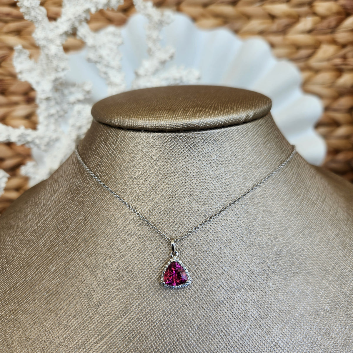 14 Karat White Gold Pink Tourmaline &  Diamond Halo Pendant
