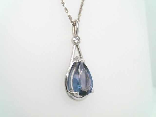 14 Karat White Gold Tanzanite & Diamond Pendant