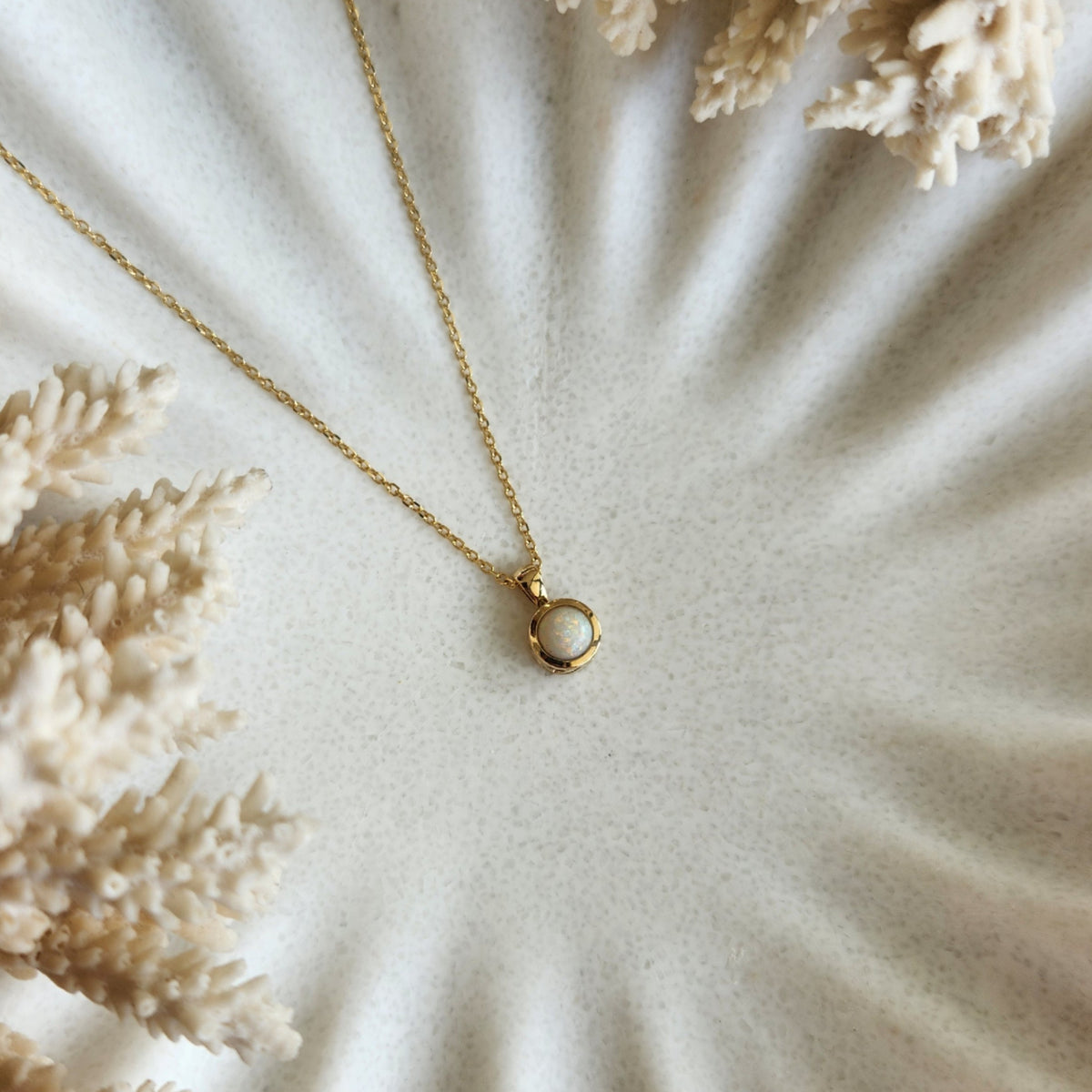 14 Karat Yellow Gold Bezel Set Cabochon White Opal Solitaire Pendant