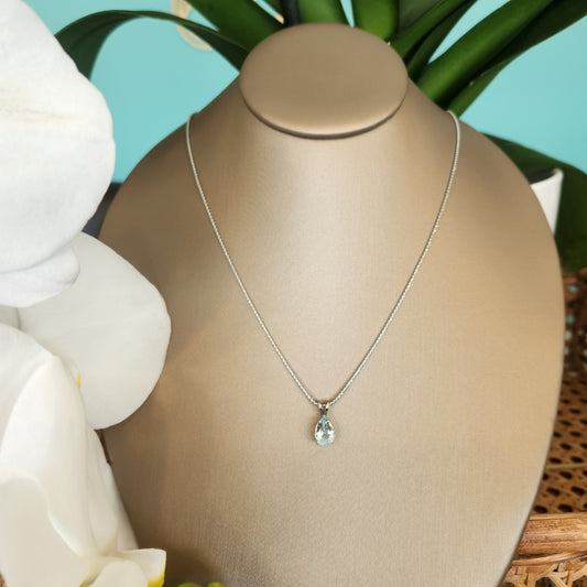 14 Karat White Gold Pear Shaped Aquamarine Solitaire Pendant