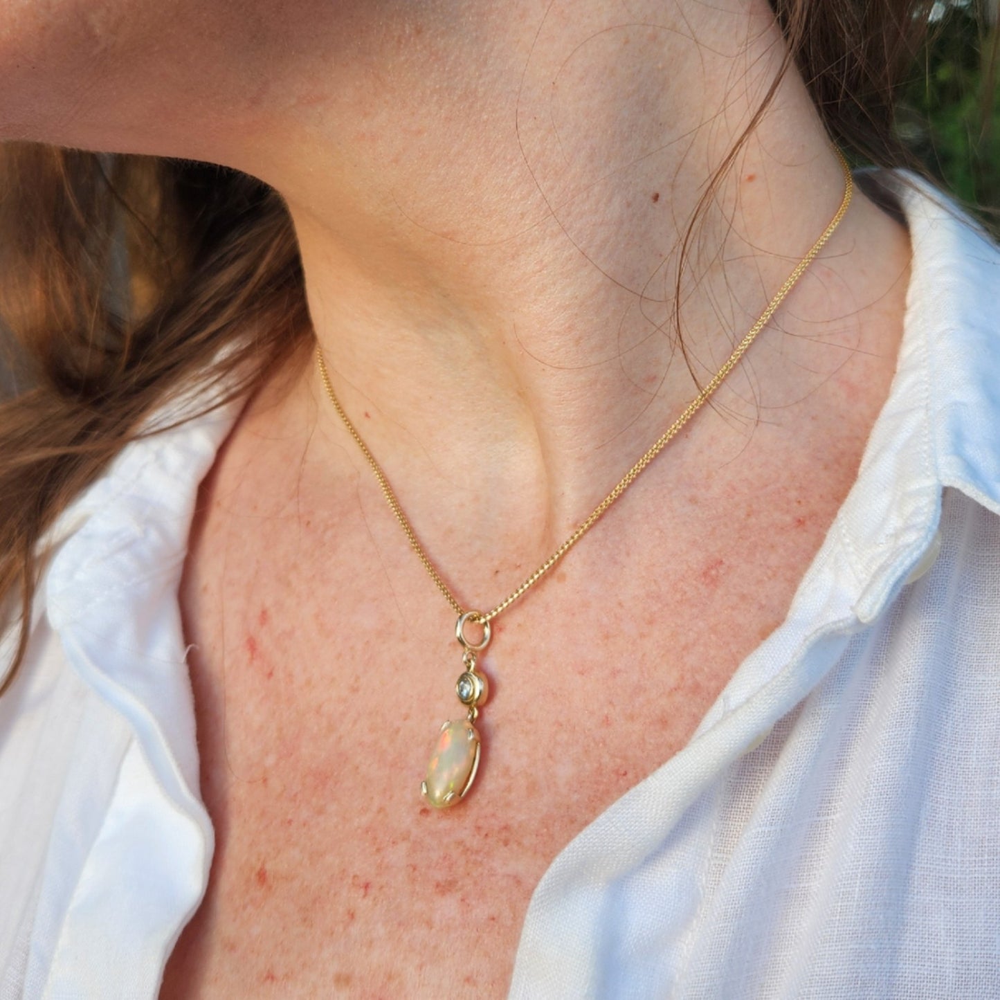 14 Karat Yellow Gold Ethiopian Opal & Diamond Pendant