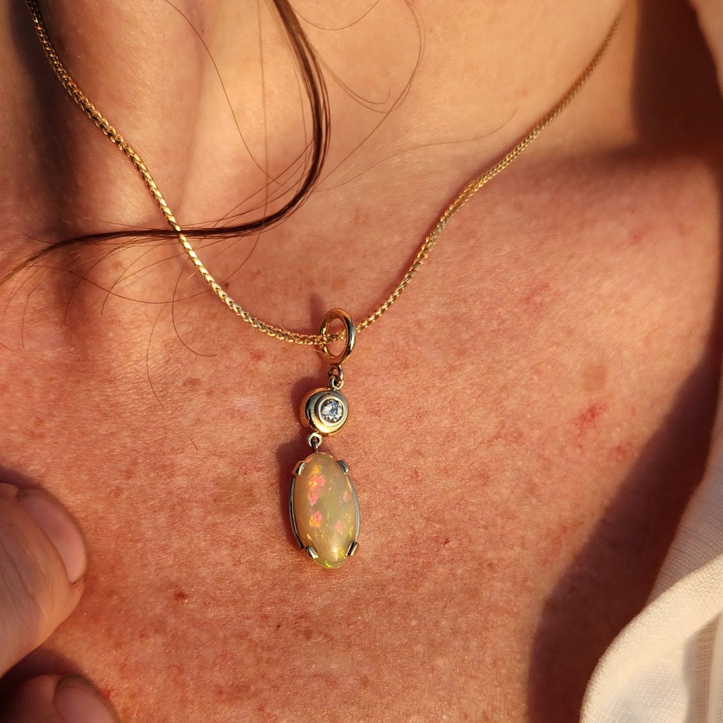 14 Karat Yellow Gold Ethiopian Opal & Diamond Pendant