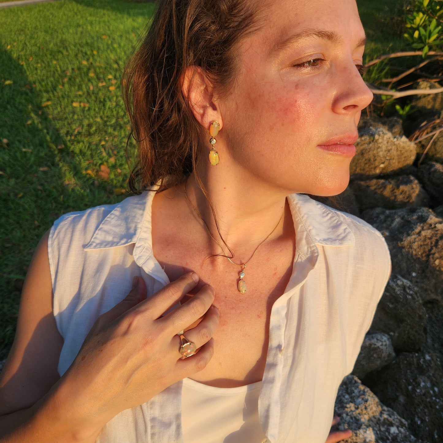 14 Karat Yellow Gold Ethiopian Opal & Diamond Pendant