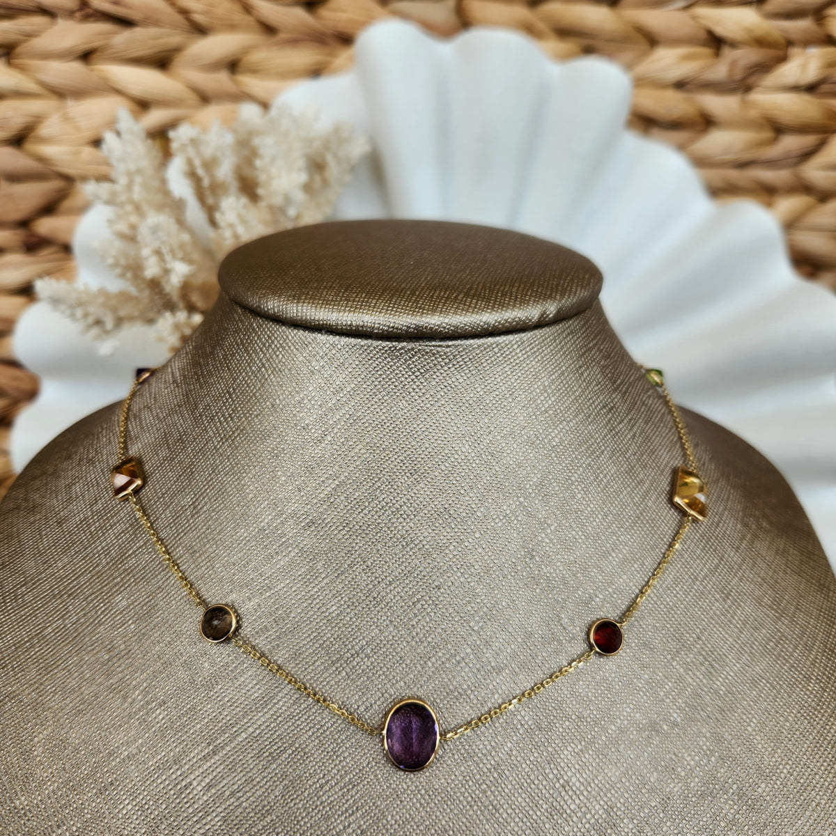 14 Karat Yellow Gold Bezel Set Gemstone "By The Yard" Style Necklace 20"