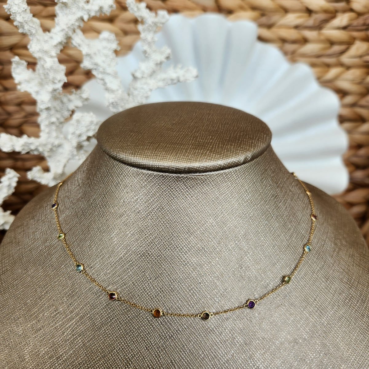 14 Karat Yellow Gold Bezel Set Multicolored Gems "By The Yard" Style N
