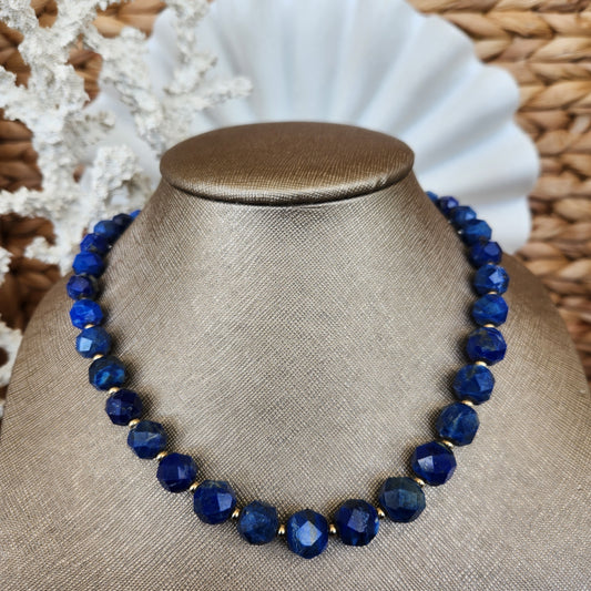 14 Karat Yellow Gold Faceted Lapis Bead Necklace, 22"
47 Beads = 7.5-