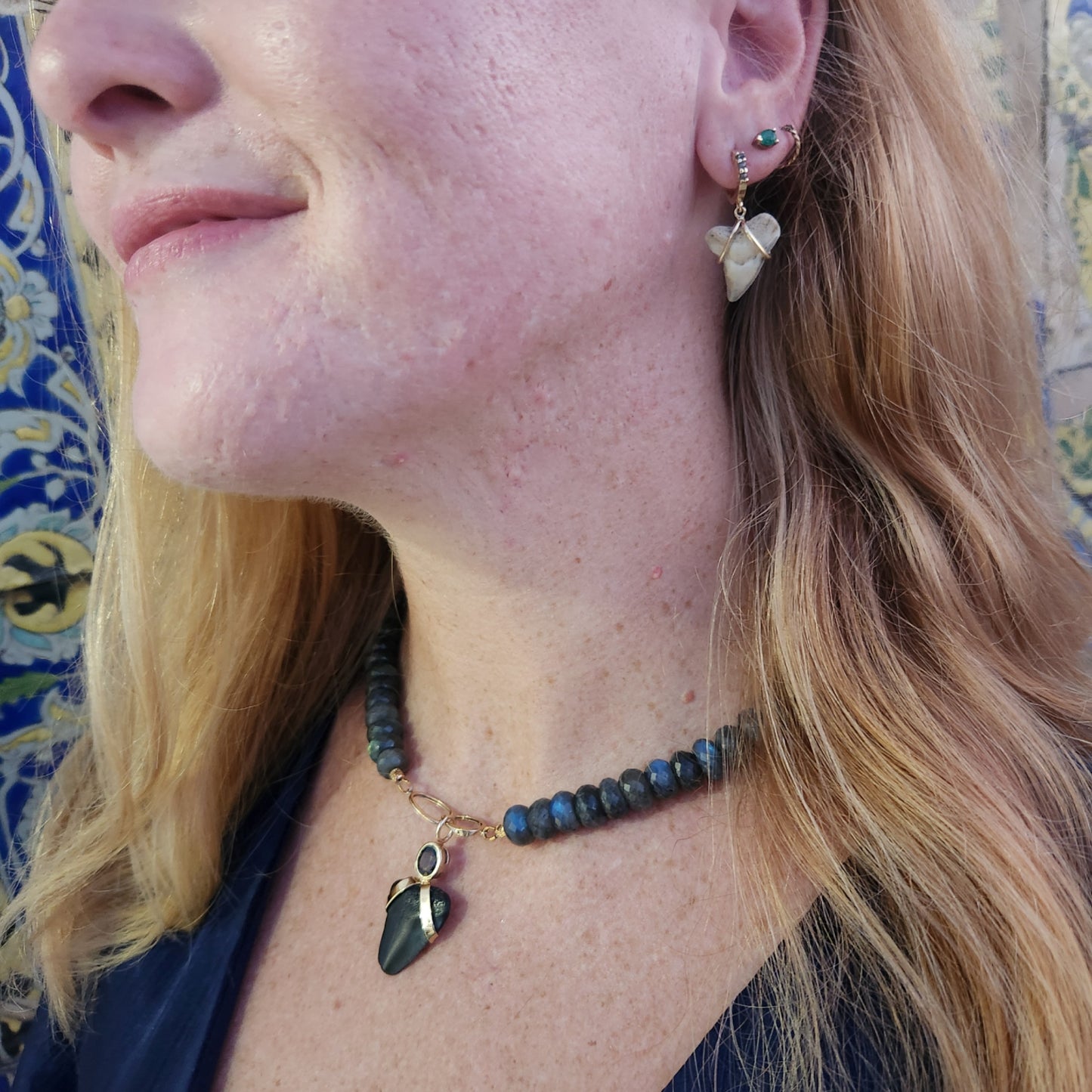 14 Karat Yellow Gold 10.5 Mm Faceted Roundel Labradorite Bead Strand Necklace With Oval Lobster Clasp, 18"