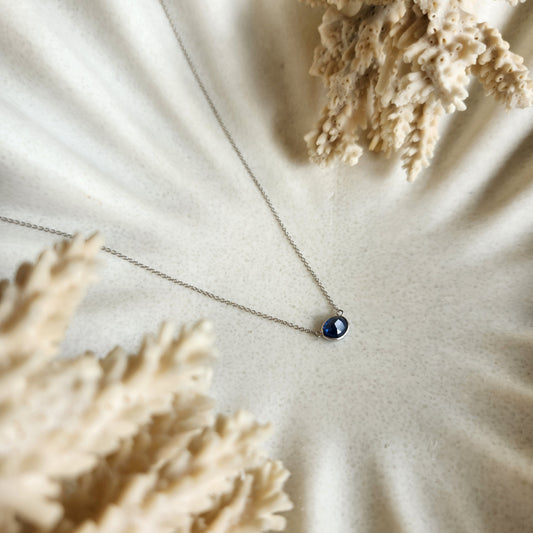 14 Karat White Gold Blue Sapphire Station Necklace, 16-18"
